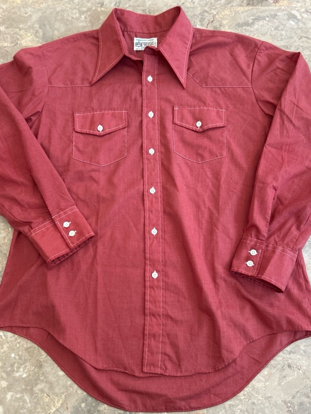 Vintage 1970s Kmart Red Western Shirt XL 24x31.5 Made in Korea